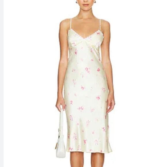 NWT Tularosa Molly Midi Dress Country Floral lingerie slip yellow Revolve M - Picture 1 of 13